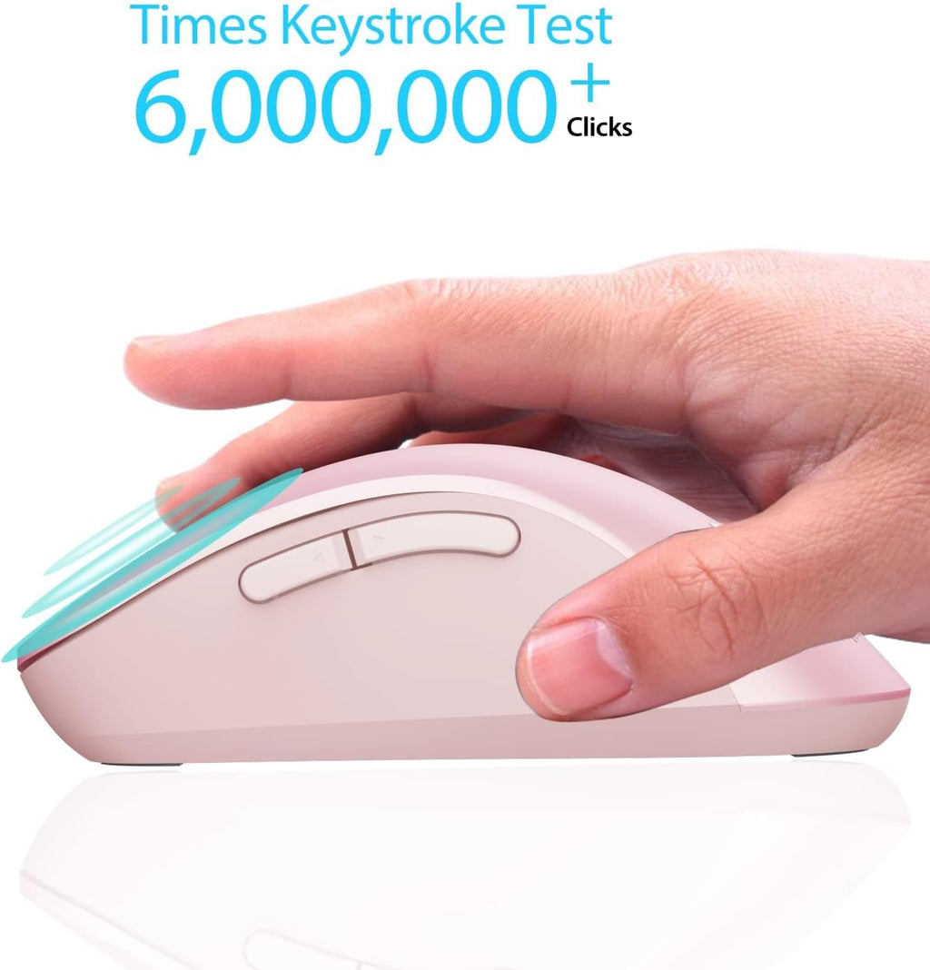 memzuoix 2.4G Wireless Mouse, 1400 DPI Mobile Optical Cordless Mouse with USB Receiver, Portable Computer Mice for Laptop, PC, Desktop, MacBook, 5 Buttons (Pink)